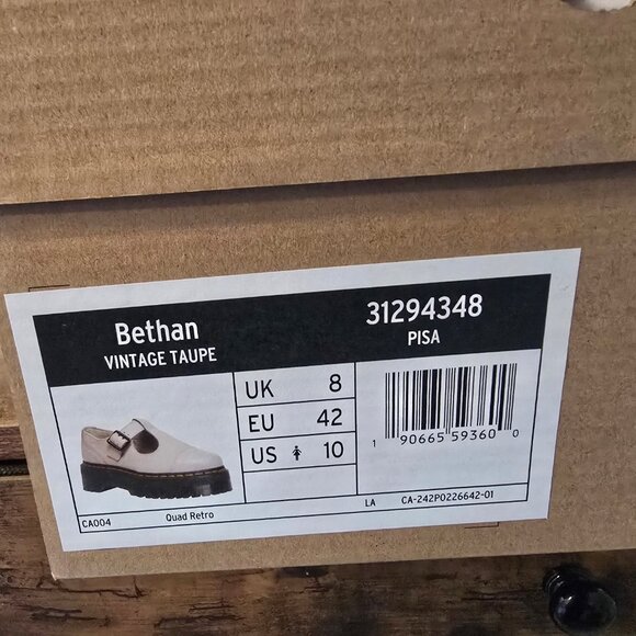 Dr Martens Bethan T-Bar Platform Shoe Vintage Taupe Pisa Women's Size 10 US NEW - Picture 10 of 10